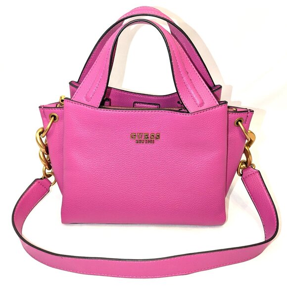 Guess | Zed Pebbled Small Girlfriend Carryall Purse in Fuchsia Pink | One Size - Picture 3 of 13